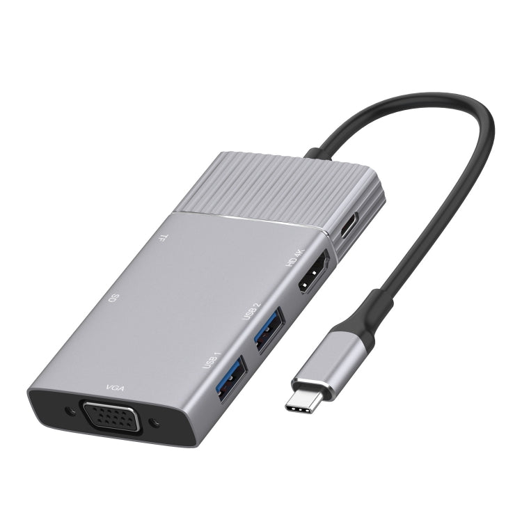 8 in 1 Type-C Hub Adapter with 4K HDMI, SD/TF, USB x 2, VGA, and 3.5mm Ports