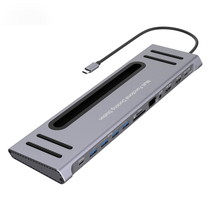 12-in-1 Type-C Docking Station with PD, Dual HDMI, RJ45, SD/TF, 3.5mm, and USB 3.0