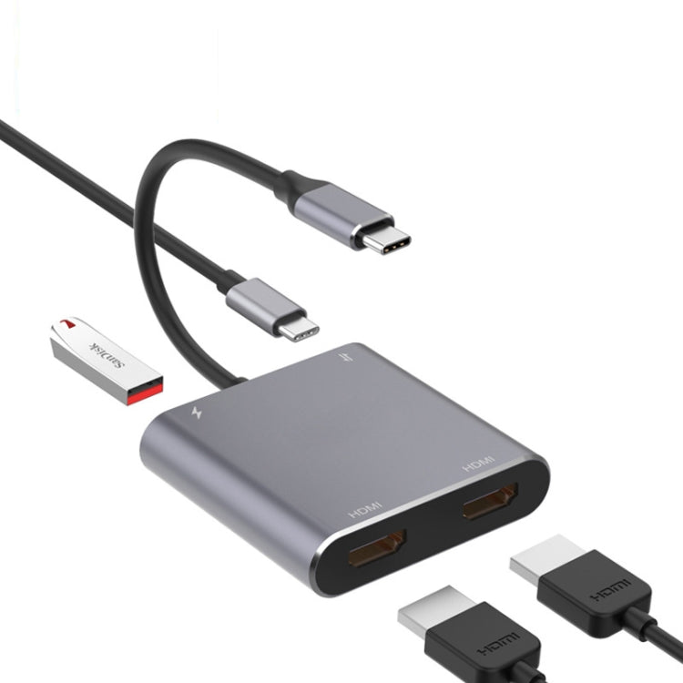 Type-C 4-in-1 Adapter with Dual HDMI, USB, and Type-C HUB