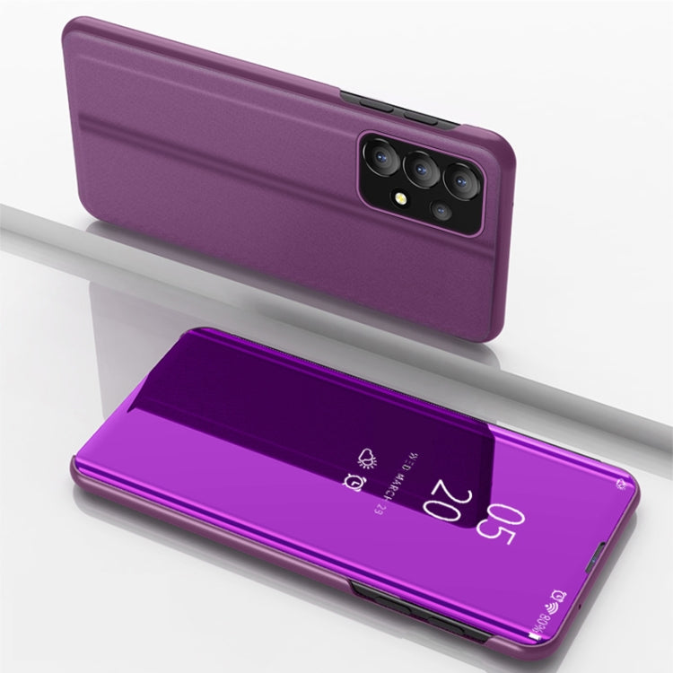 Plated Mirror Flip Leather Case for Samsung Galaxy A53 5G with Holder (Purple)