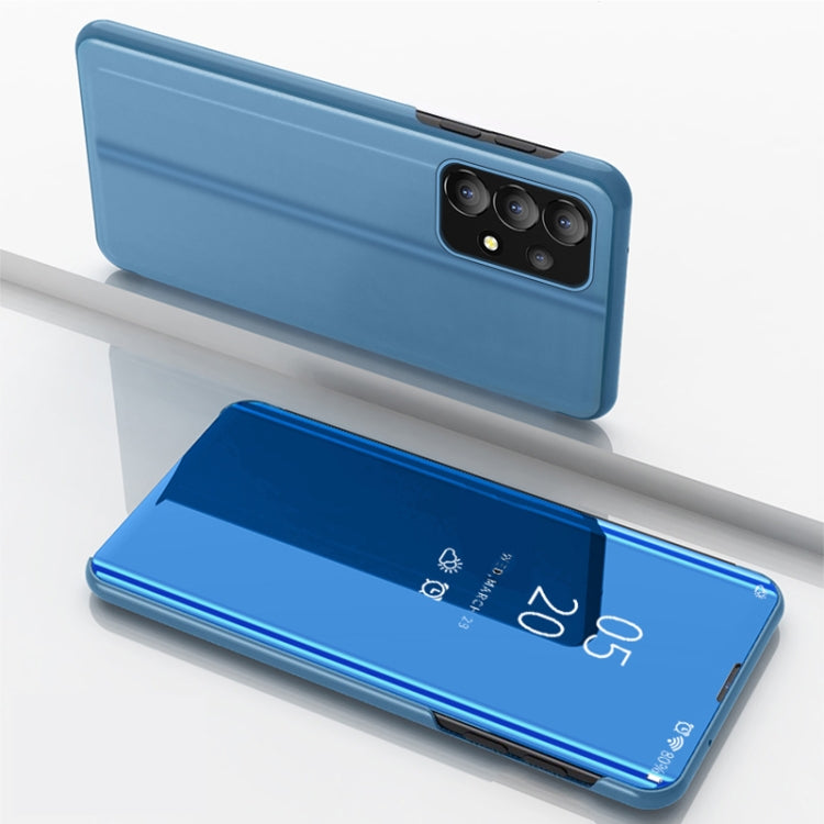 Blue Plated Mirror Flip Leather Case with Holder for Samsung Galaxy A33 5G