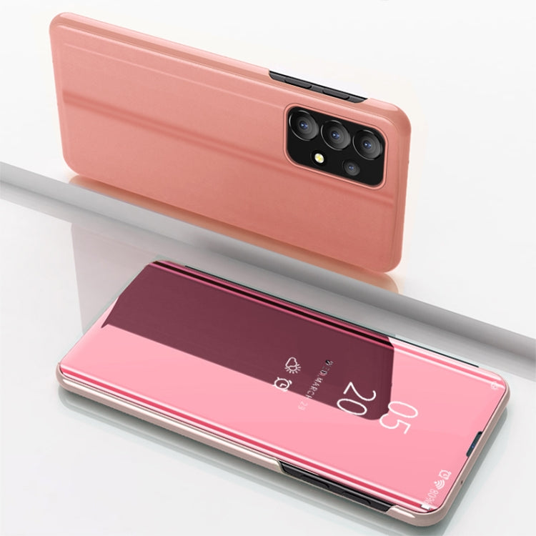 Samsung Galaxy A33 5G Plated Mirror Flip Leather Case with Holder in Rose Gold