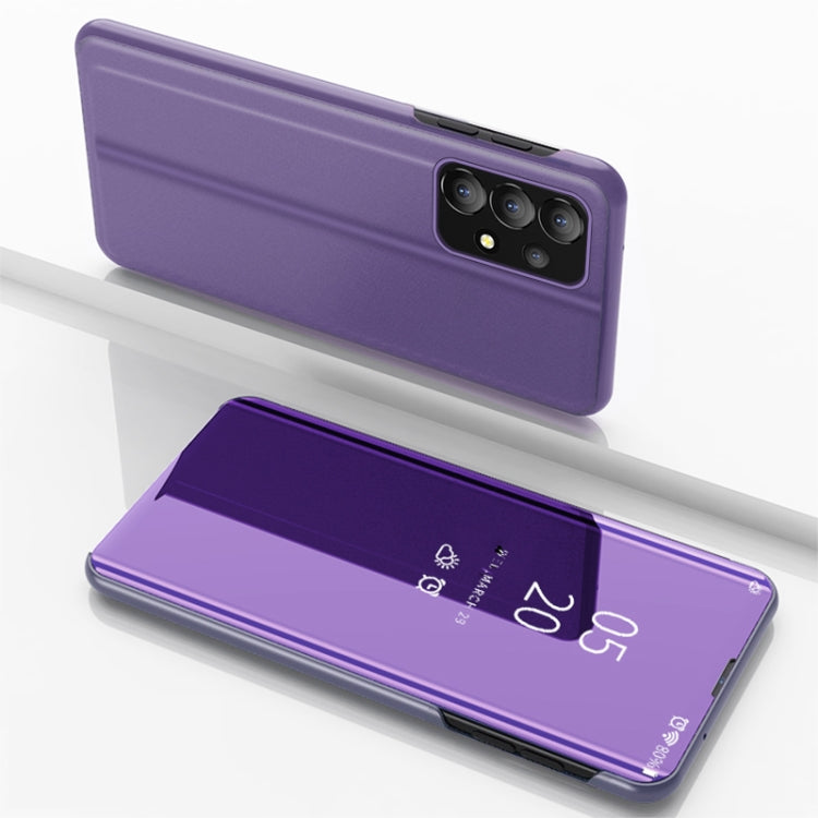Mirror Flip Leather Case with Holder for Samsung Galaxy A33 5G (Purple Blue)