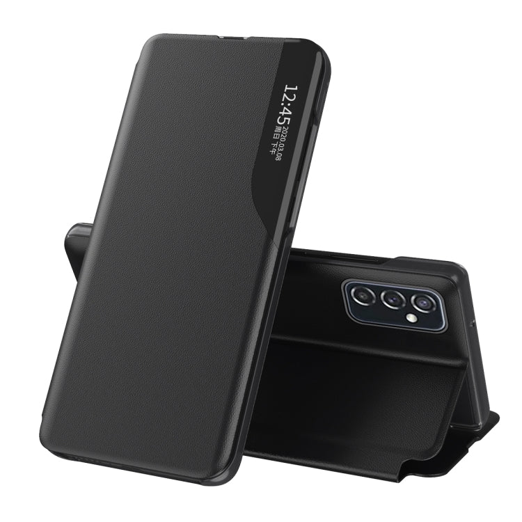 Samsung Galaxy A73 5G Black Leather Flip Case with Side Display and Holder