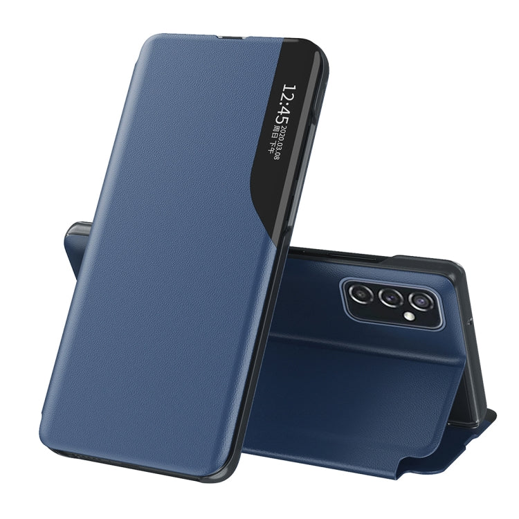Side Display Flip Leather Phone Case for Samsung Galaxy A73 5G with Holder (Blue)