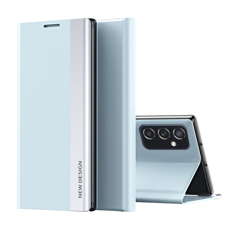 Light Blue Magnetic Flip Leather Case for Samsung Galaxy A33 5G with Side Electroplating and Holder