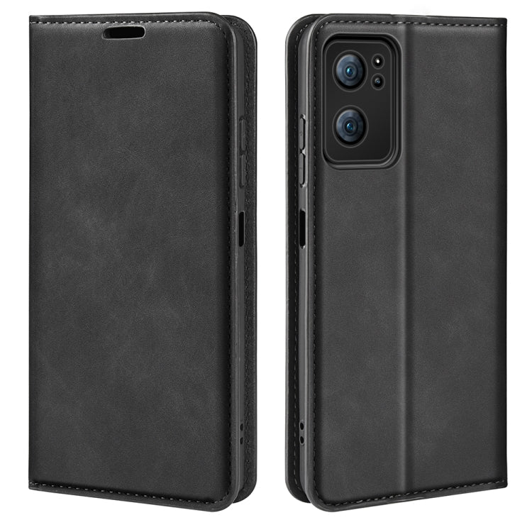 OPPO Reno 7 5G Magnetic Suction Leather Phone Case (Black) with Retro Design