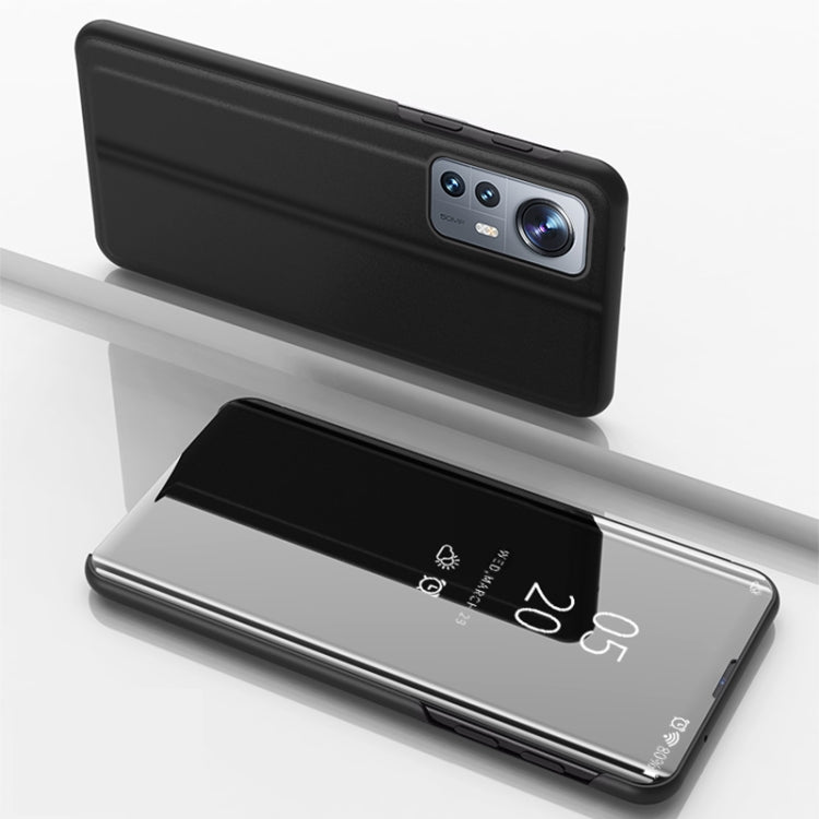 Xiaomi 12 Pro Plated Mirror Horizontal Flip Leather Case with Holder (Black)