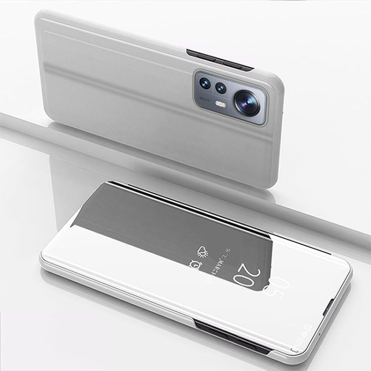 Xiaomi 12 Pro Silver Leather Flip Case with Mirror Design