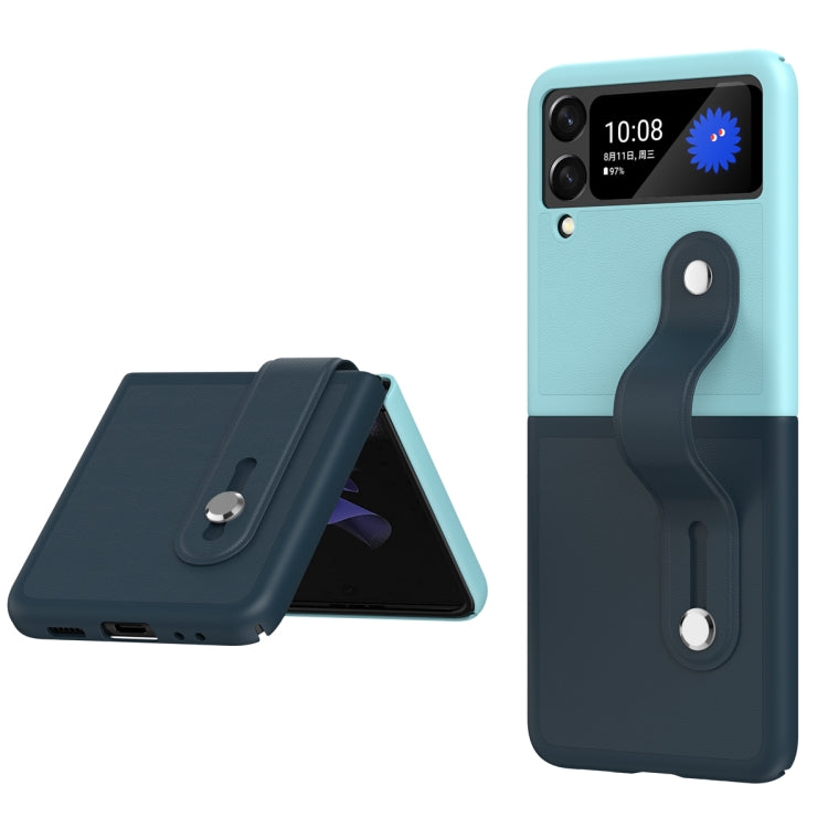 Skin Contrast Wristband Folding Phone Case for Samsung Galaxy Z Flip3 5G (Ice Blue + Dark Blue)