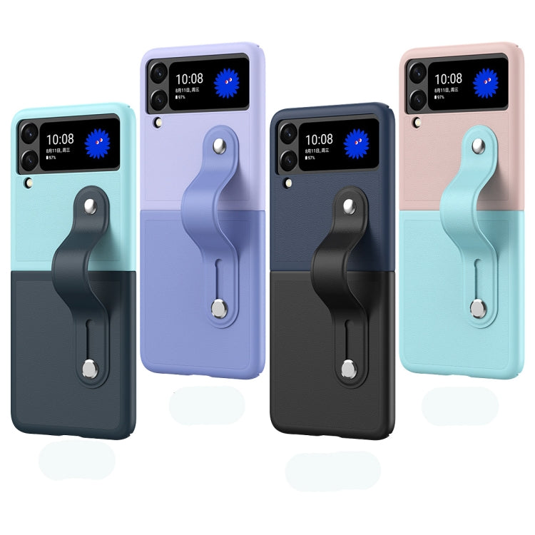 Skin Contrast Wristband Folding Phone Case for Samsung Galaxy Z Flip3 5G (Ice Blue + Dark Blue)