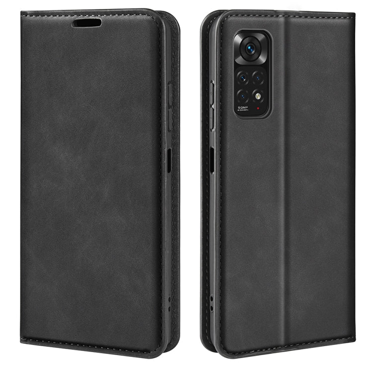 Retro-Skin Magnetic Suction Leather Phone Case for Xiaomi Redmi Note 11 4G / Note 11S (Black)