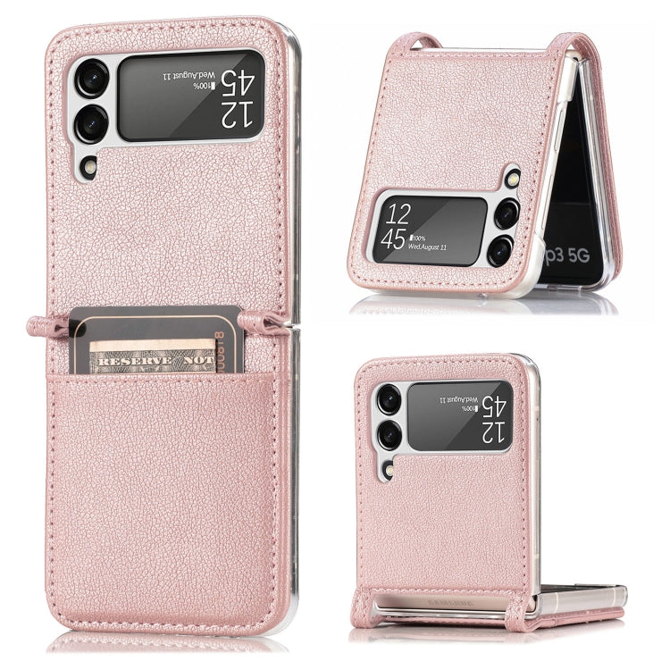 Litchi Texture Card Wallet Phone Case for Samsung Galaxy Z Flip 4 5G (Pink)
