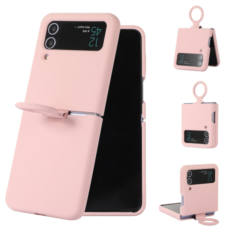 Samsung Galaxy Flip 3 Silicone Phone Case with Integrated Ring Buckle (Pink)