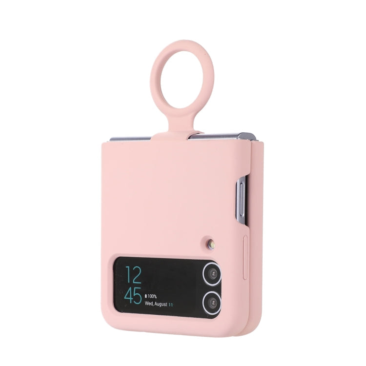 Samsung Galaxy Flip 3 Silicone Phone Case with Integrated Ring Buckle (Pink)