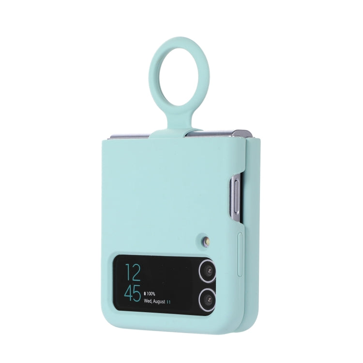 Sky Blue Silicone Phone Case with Integrated Ring Buckle for Samsung Galaxy Flip 3