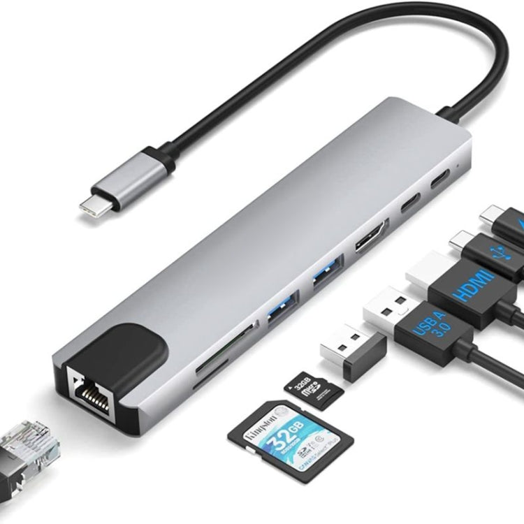 8 in 1 USB-C Hub with 4K HDMI and SD/TF Card Reader for MacBook Pro/Air
