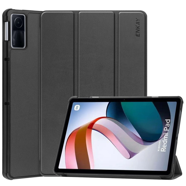 Black ENKAY Tri-Fold Leather Stand Smart Case for Xiaomi Redmi Pad 10.61 inch