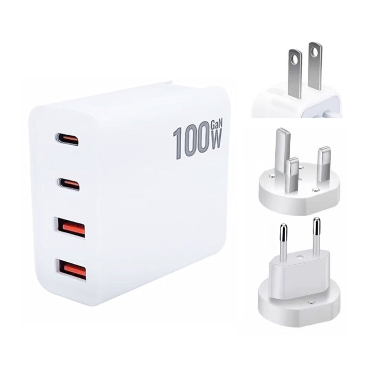 100W GaN Dual USB + Dual USB-C/Type-C Multi Port Charger with Interchangeable Plugs