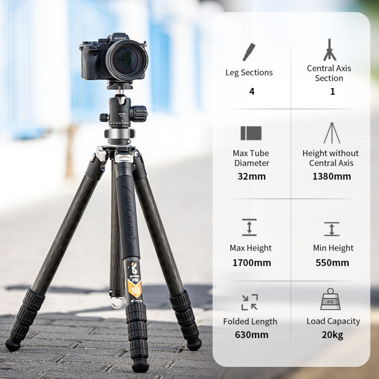 Professional Carbon Fiber Tripod with No Center Column Mode