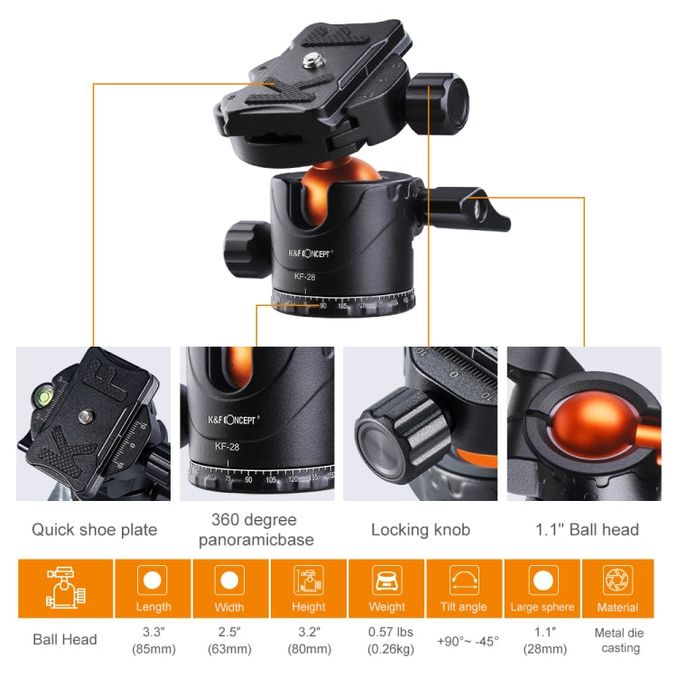 K&F CONCEPT KF09.083V1 Camera Tripod - Professional Portable Travel Alloy 5-Sections Tripod Stand