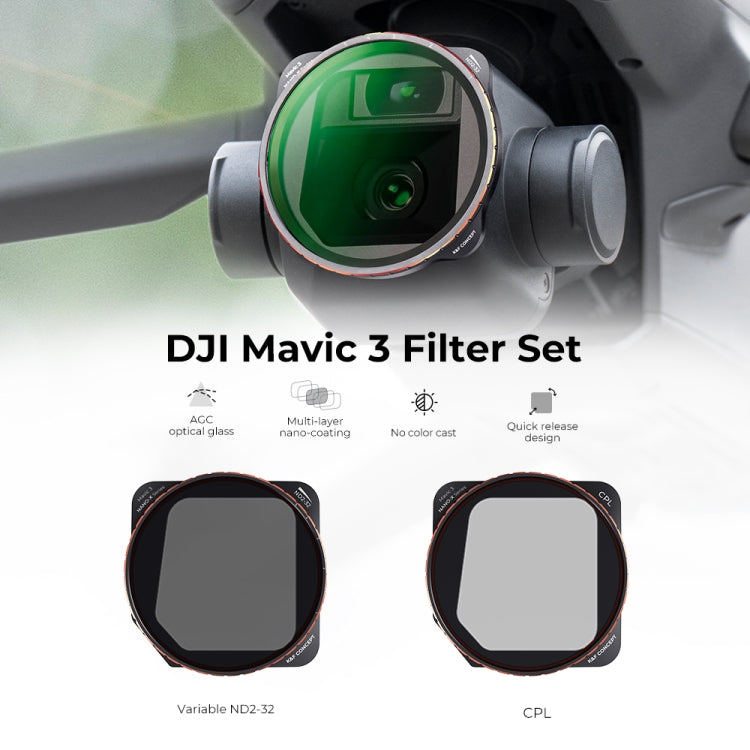K&F Concept DJI Mavic 3 Filter Kit with Variable ND2-ND32 and CPL Filters