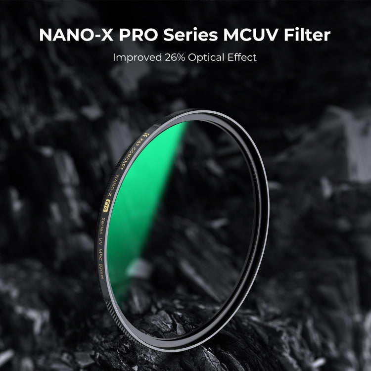 K&F CONCEPT KF01.1985 82mm Nano-X PRO Series MCUV Filter HD Ultra-Thin Copper Frame 36-Layer Coatings Anti-Reflection Green Film