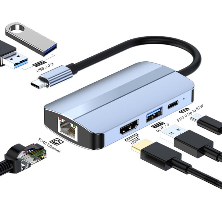 JUNSUNMAY 6-in-1 USB Type-C Hub with 4K HDMI, Ethernet, and USB Ports