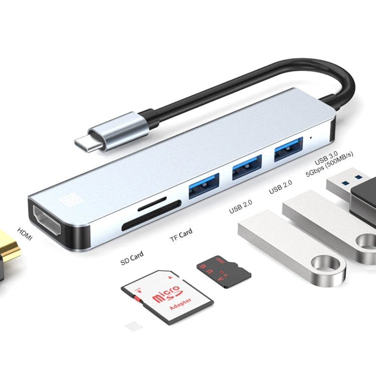JUNSUNMAY 6 in 1 USB-C Hub with 4K HDMI Docking Station Adapter and SD/TF Card Reader
