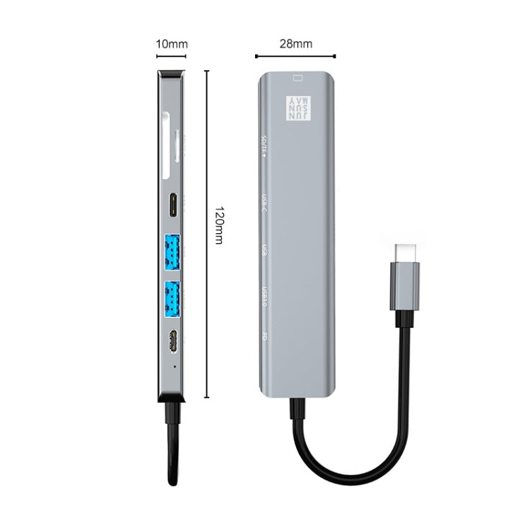 JUNSUNMAY 7-in-1 Type-C Docking Station Adapter with 4K HDMI, PD Quick Charge, and SD/TF Card Reader