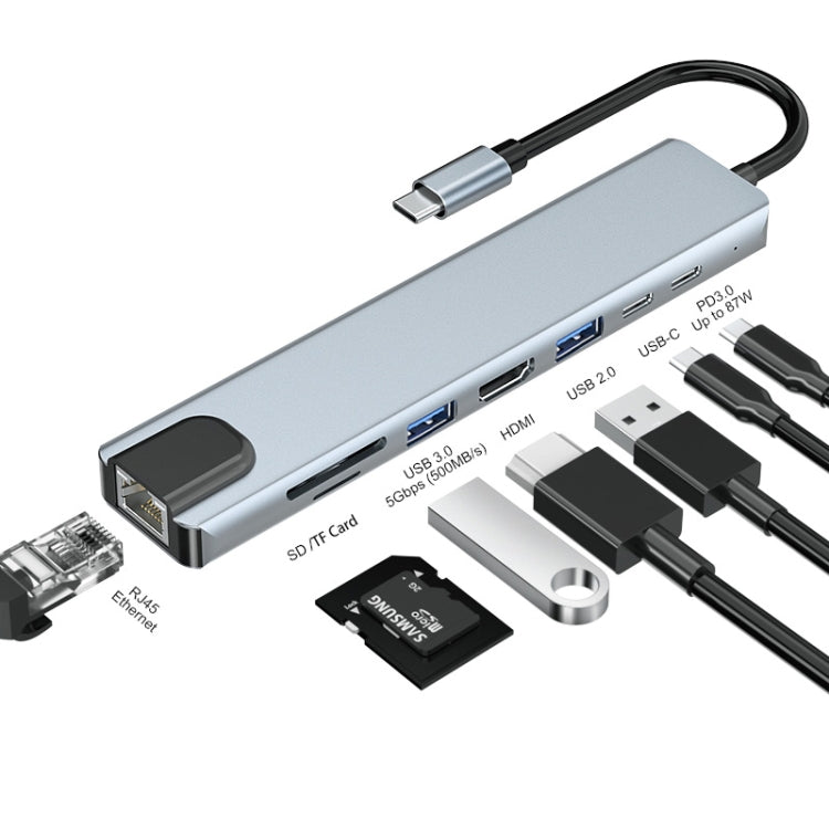 JUNSUNMAY 8-in-1 USB Type-C Hub with 4K HDMI, Ethernet, SD/TF Card Reader, and PD Quick Charge