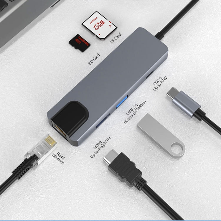 6-in-1 USB Type-C to 4K HDMI/Ethernet Docking Station Adapter