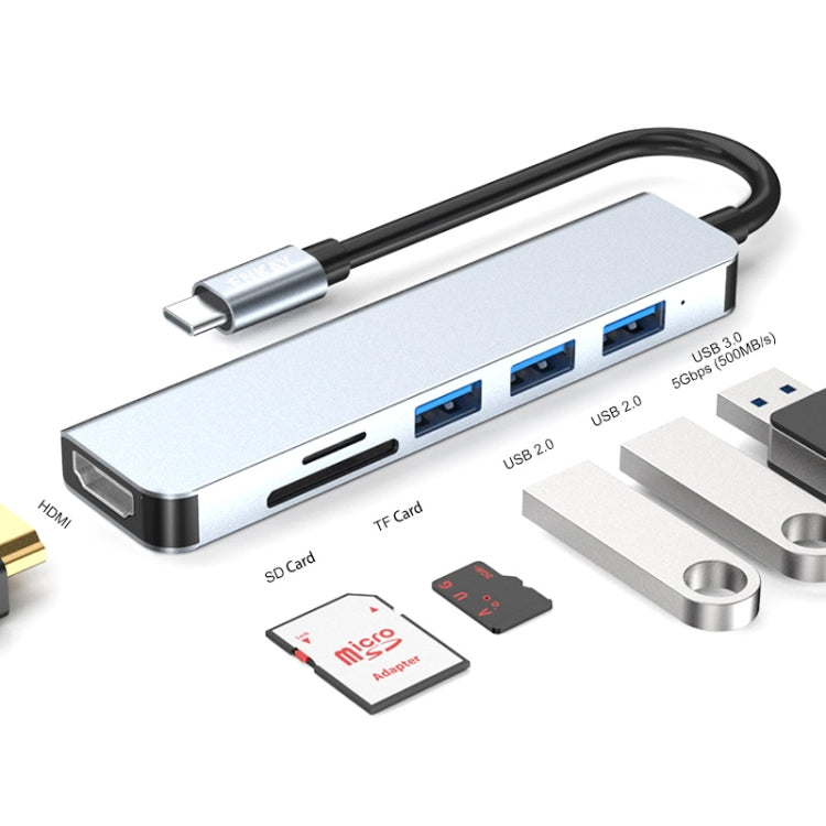 6 in 1 Type-C to 4K HDMI Docking Station Adapter USB-C Hub SD/TF Card Reader by ENKAY Hat-Prince