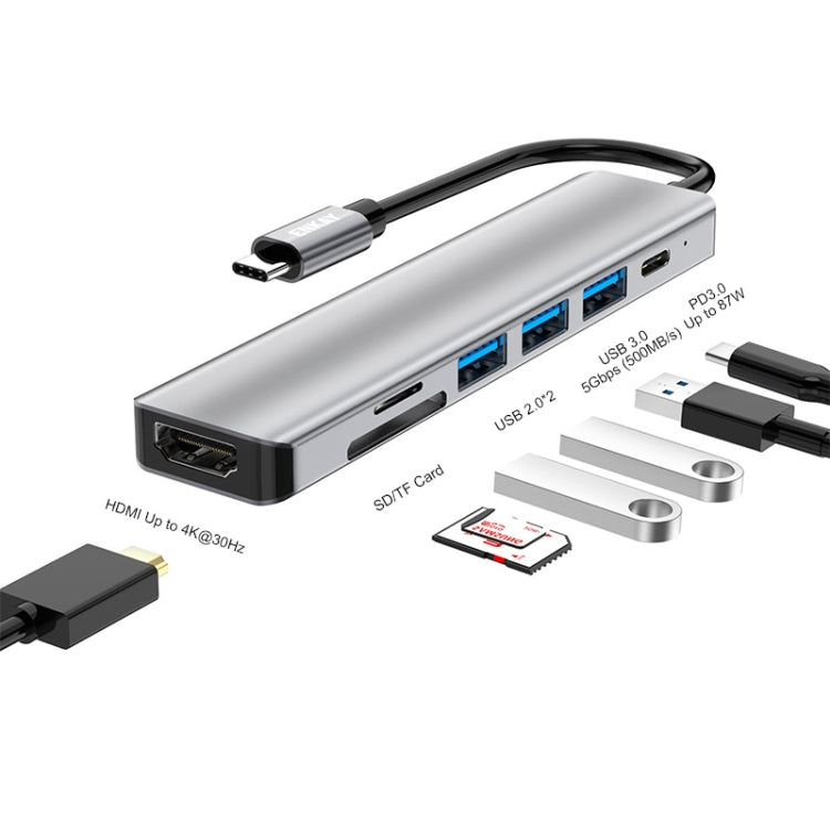 ENKAY Hat-Prince 7 in 1 Type-C Docking Station Adapter with 4K HDMI, Quick Charge, and SD/TF Card Reader