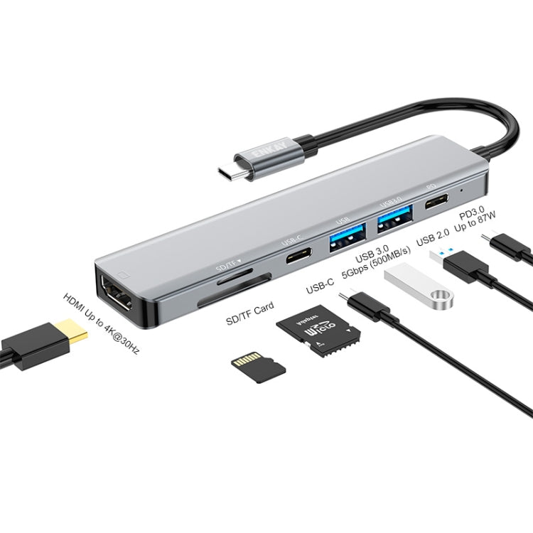 Hat-Prince 7 in 1 Type-C to 4K HDMI Docking Station Adapter PD Quick Charge Hub