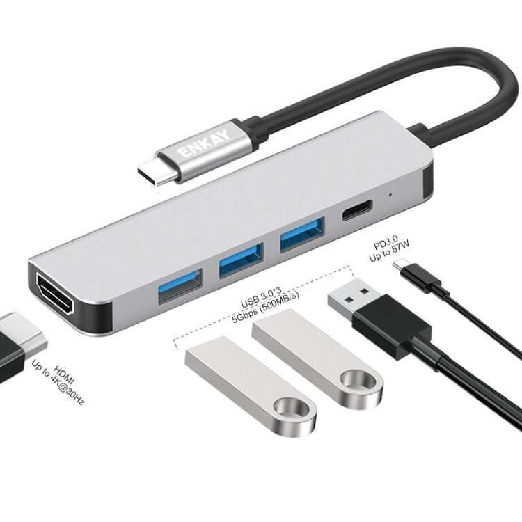 ENKAY Hat-Prince 5 in 1 Type-C Hub 4K HDMI Converter Docking Station USB 3.0 Adapter with High-Speed Charging and Data Syncing