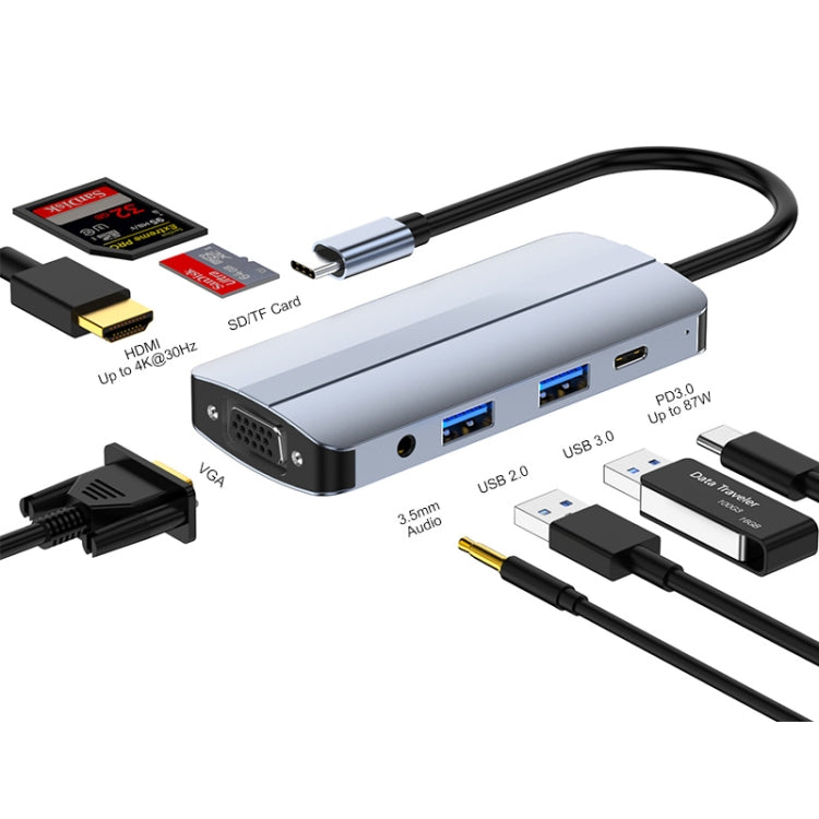 JUNSUNMAY 8 in 1 Type-C Docking Station with 4K HDMI & VGA Output and PD Quick Charge Hub