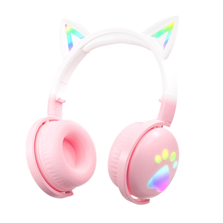 Wireless RGB Cat Ear Bluetooth Headset with Detachable Mic - Pink