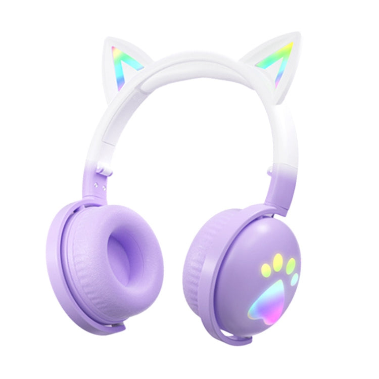 Wireless Stereo Music Headset with Rainbow Cat Ear Design and Detachable Mic