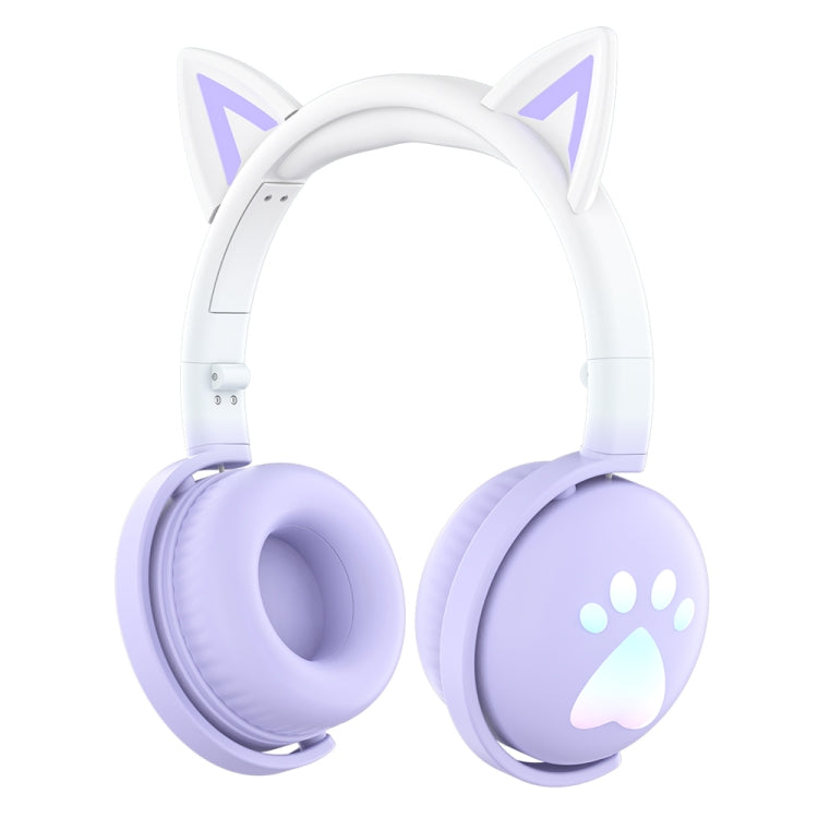 Wireless Stereo Music Headset with Rainbow Cat Ear Design and Detachable Mic