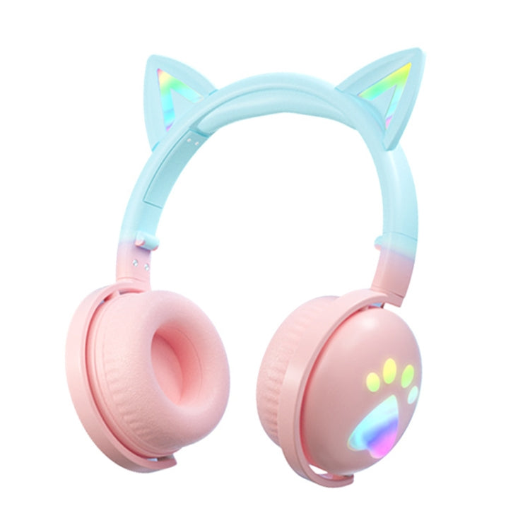 KE28 RGB Cute Cat Ears Bluetooth Wireless Music Headset with Detachable Mic in Pink and Blue