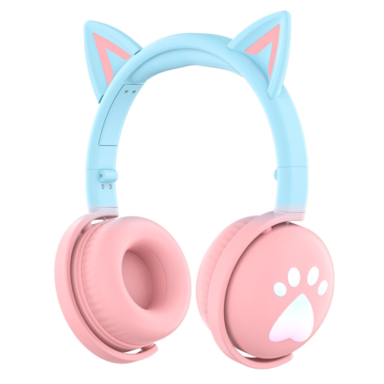 KE28 RGB Cute Cat Ears Bluetooth Wireless Music Headset with Detachable Mic in Pink and Blue