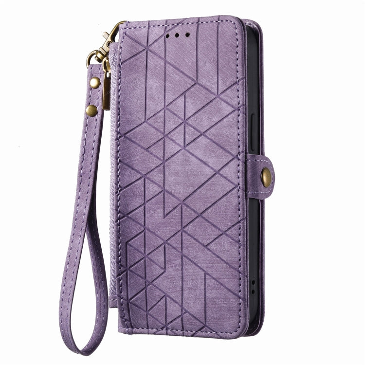 Geometric Zipper Wallet Leather Phone Case for iPhone 12 Pro Max - Purple