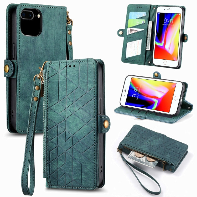 Green Geometric Zipper Wallet Leather Phone Case for iPhone 7 Plus / 8 Plus