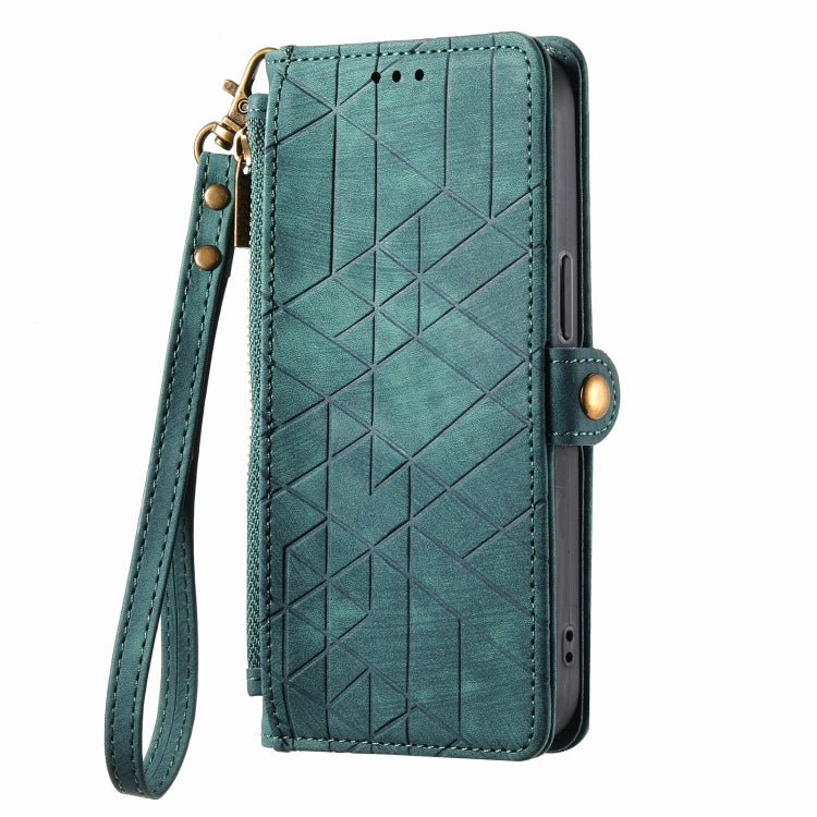Green Geometric Zipper Wallet Leather Phone Case for iPhone 7 Plus / 8 Plus