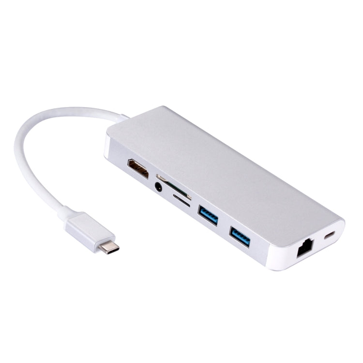 Type-C Eight-in-One Multi-Function Hub with HDMI, Gigabit Network, and More (Silver Gray)