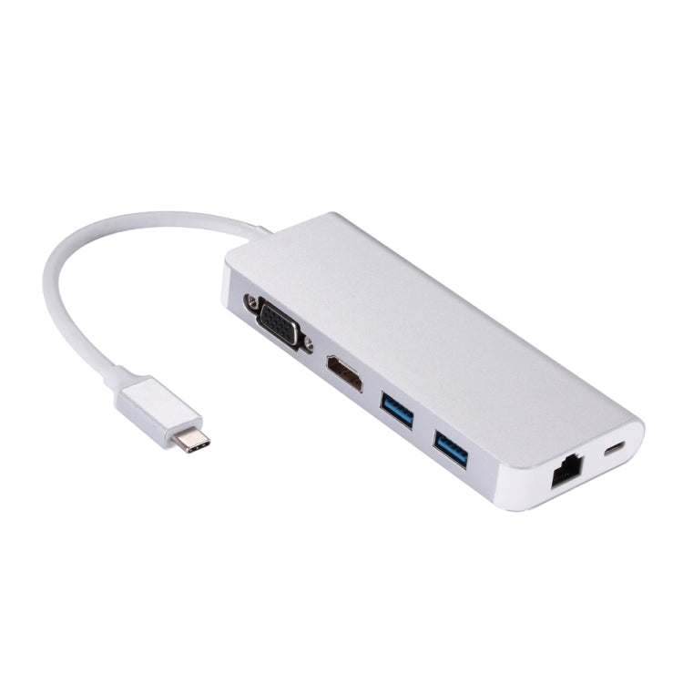 6-in-1 USB 3.0 Type C Hub with HDMI, VGA, RJ45, USB3.0, PD Charging(Silver)