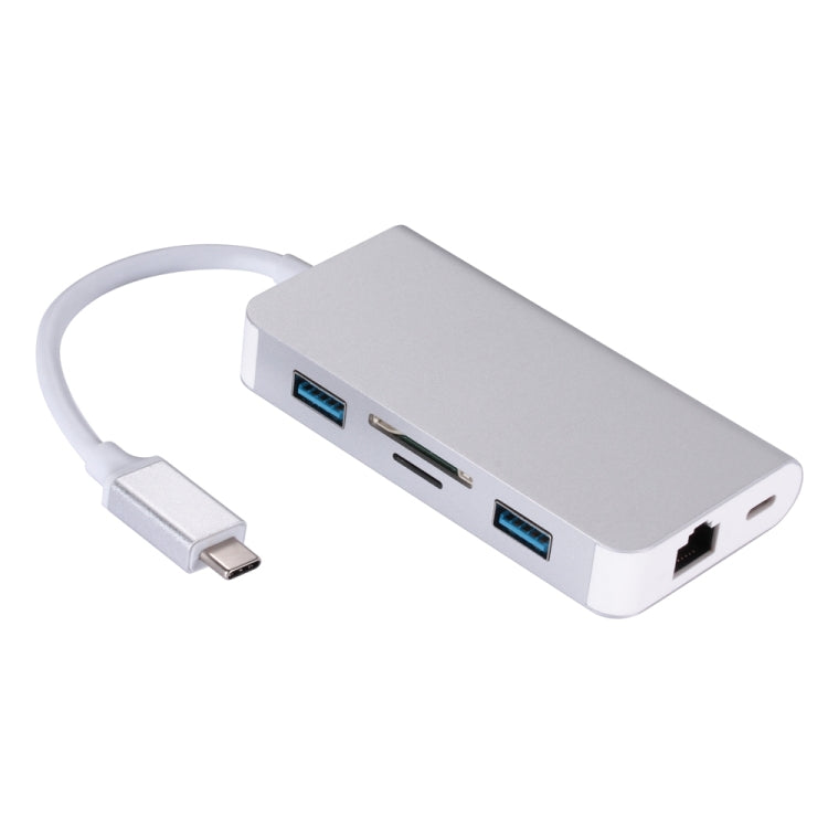 6 in 1 Type C USB 3.0 Hubs Type-C Adapter Cable - Silver