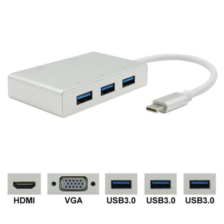 5-in-1 USB C to HDMI VGA USB Hub Adapter for MacBook, ChromeBook, Huawei MateBook