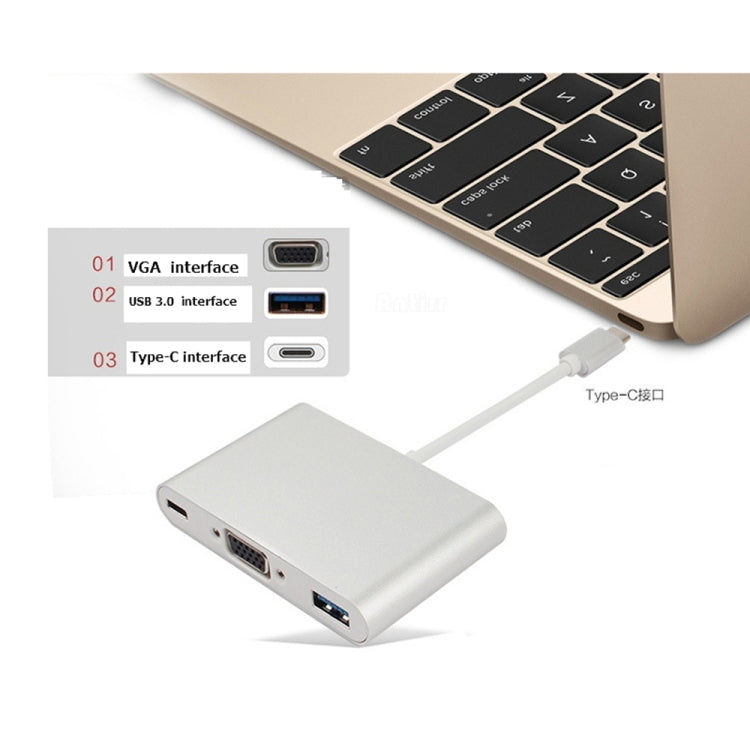 USB-C to VGA 3-in-1 Hub Adapter for Macbook Pro / Google ChromeBook Silver